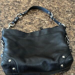 Coach Black Leather Shoulder Bag with Silver Accents